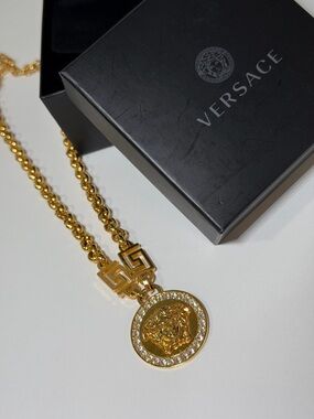 Versace Gold Medusa Crystal Emblem Necklace